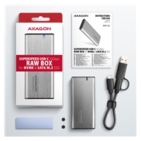 AXAGON EEM2-SG2, USB-C 3.2 Gen 2 - M.2 NVMe a SATA SSD kovový RAW box, bez skrutiek, strieborný