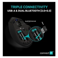 CONNECT IT Trojitá bezdrôtová myš SmartSwitch, 2.4 GHz a Bluetooth 5.0, čierna