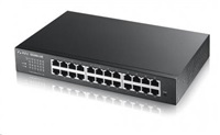 Zyxel GS1900-24E 24-portový stolový gigabitový webový inteligentný prepínač: 24x gigabitový metal, IPv6, 802.3az (zelená), bez ventilátora, racková súprava