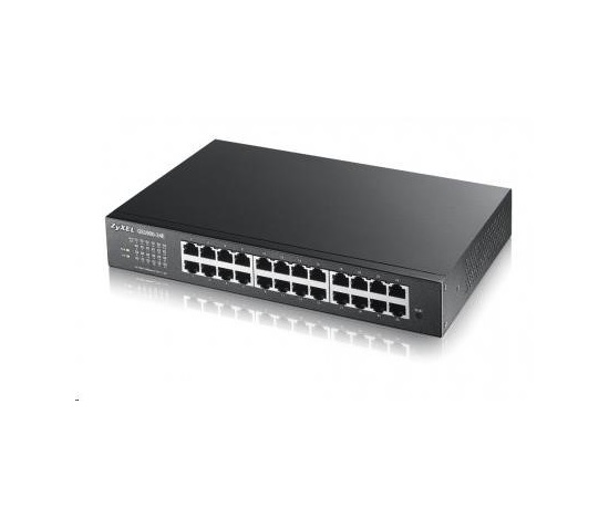Zyxel GS1900-24E 24-portový stolový gigabitový webový inteligentný prepínač: 24x gigabitový metal, IPv6, 802.3az (zelená), bez ventilátora, racková súprava