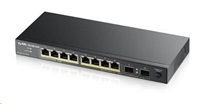 Zyxel GS1100-10HP v2 10portový gigabitový PoE switch, 8x gigabitový PoE RJ45, 2x SFP, 120W PoE rozpočet