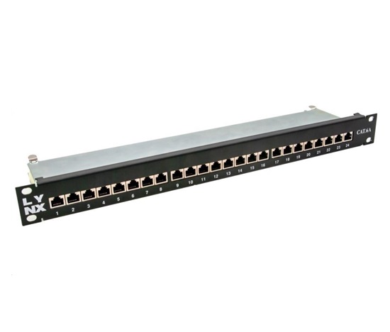 19" Patch panel LYNX 24port, STP, Cat6A, krone, čierny