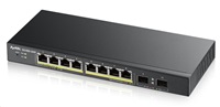 Zyxel GS1900-10HP v2 10-portový gigabitový webový inteligentný PoE switch, 8x gigabitový PoE RJ45, 2x SFP, 70W PoE rozpočet, bez ventilátora