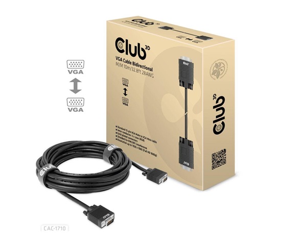 Club3D kabel oboustranný VGA, M/M, 28AWG, 10m