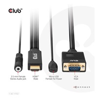 Club3D kábel HDMI na VGA, M/M, 28AWG, 2 m