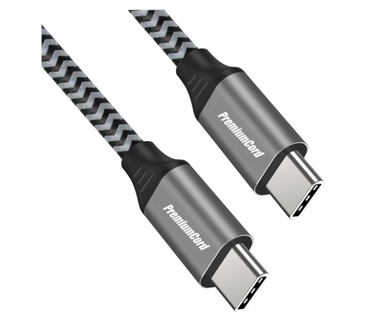 PREMIUMCORD Kábel USB-C M/M, 100W 20V/5A 480Mbps bavlnené opletenie, 1m