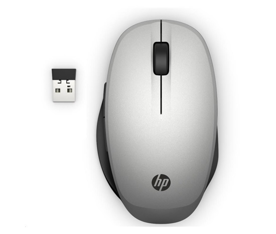 Myš HP Dual Mode Silver Mouse 300 - myš bluetooth, pripojenie k dvom počítačom súčasne