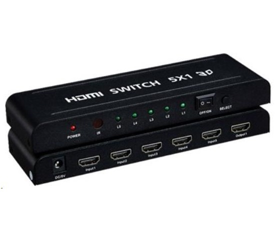 PREMIUMCORD HDMI prepínač 5:1 kovový s diaľkovým ovládaním a napájacím adaptérom