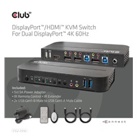 Club3D Network Switch - Prepínač, DP/HDMI KVM prepínač - Dual DP 4K 60Hz