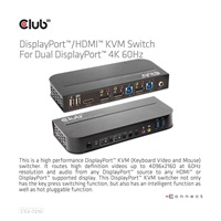 Club3D Network Switch - Prepínač, DP/HDMI KVM prepínač - Dual DP 4K 60Hz
