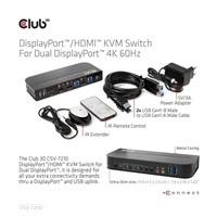Club3D Network Switch - Prepínač, DP/HDMI KVM prepínač - Dual DP 4K 60Hz