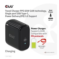 Cestovná nabíjačka Club3D PPS 65W technológia GAN, USB Type-C, Power Delivery(PD) 3.0 Podpora