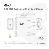 Cestovná nabíjačka Club3D PPS 65W technológia GAN, USB Type-C, Power Delivery(PD) 3.0 Podpora