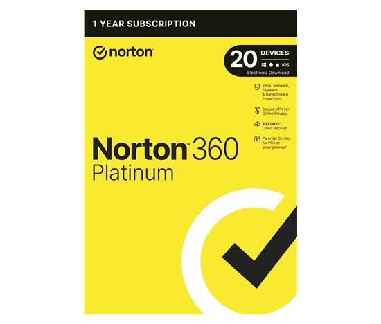 NORTON 360 PLATINUM 100 GB +VPN 1 používateľ pre 20 zariadení na 1 rok ESD