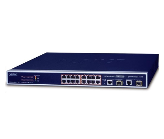 Planet FGSW-1816HPS PoE switch 16x 100-TX, 2x 1000-T/SFP, PoE 802.3at