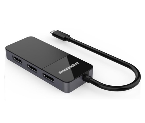 PremiumCord USB-C (DP1.4) na 3x DP1.4 Adaptér MST 8K rozšírené, zrkadlenie, duplicitné režimy zobrazenia na troch monitoroch