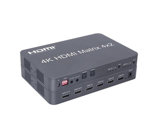 PremiumCord HDMI maticový prepínač 4:2 so zvukom, rozlíšenie 4Kx2K