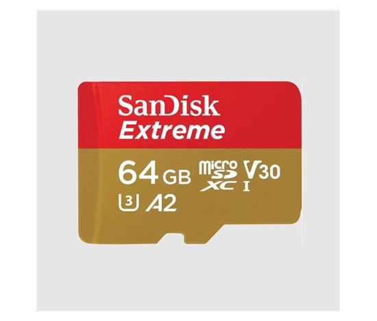 Karta SanDisk micro SDXC 64GB Extreme (170 MB/s Class 10, UHS-I U3 V30) + adaptér