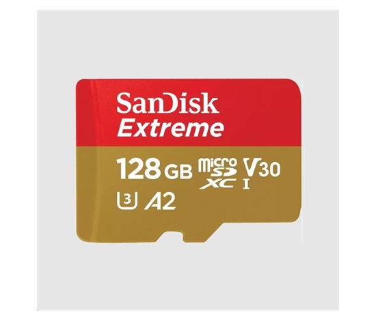 Karta SanDisk micro SDXC 128 GB Extreme (190 MB/s Class 10, UHS-I U3 V30) + adaptér