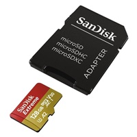 Karta SanDisk micro SDXC 128 GB Extreme Action Cams and Drones (190 MB/s Class 10, UHS-I U3 V30) + adaptér