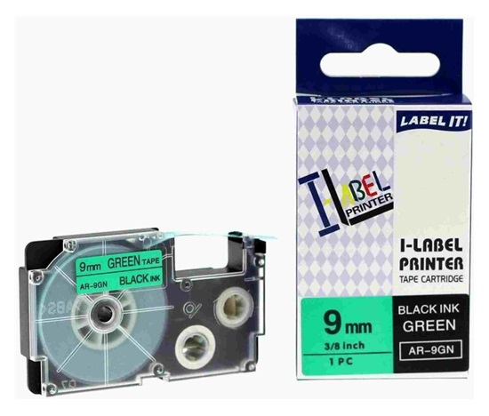 Páska Xerox kompatibilná s Casio, XR-9GN1, 9 mm x 8 m, čierna tlač / zelený podklad - ALLPRINT