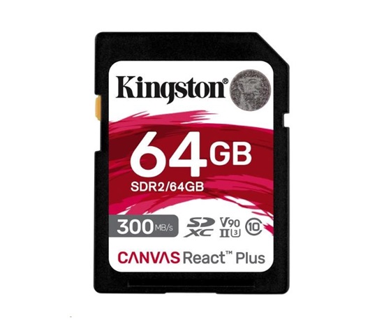 Kingston 64GB Canvas React Plus SDHC UHS-II 300R/260W U3 V90 pre Full HD/4K/8K