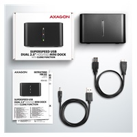 AXAGON ADSA-D25, USB 3.2 Gen 1 - 2x SATA 6G 2.dokovacia stanica 5" SSD/HDD CLONE MINI