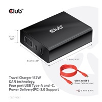 Cestovná nabíjačka Club3D 132W technológia GAN, 4xUSB-A a USB-C, PD 3.0 Podpora