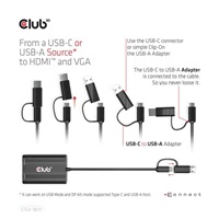Club3D adaptér USB Gen1 Type-C/-A na duálny HDMI (4K/30Hz) / VGA (1080/60Hz)
