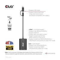 Club3D adaptér USB Gen1 Type-C/-A na duálny HDMI (4K/30Hz) / VGA (1080/60Hz)