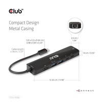 Club3D Hub USB-C, rozbočovač 6 v 1 s HDMI 8K30Hz, 2xUSB typu A, RJ45 a 2xUSB typu C, Data a PD nabíjení 100W