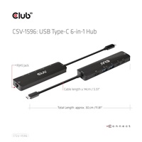 Club3D Hub USB-C, rozbočovač 6 v 1 s HDMI 8K30Hz, 2xUSB typu A, RJ45 a 2xUSB typu C, Data a PD nabíjení 100W