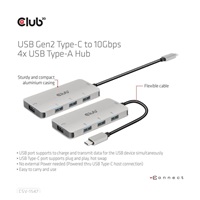 Club3D Hub USB-C Gen2 na 10Gbps 4x USB Type-A Hub