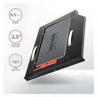 Rám AXAGON RSS-CD09 pre 2.5" SSD/HDD na DVD, 9.5 mm, LED, hliník