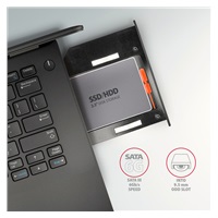 Rám AXAGON RSS-CD09 pre 2.5" SSD/HDD na DVD, 9.5 mm, LED, hliník