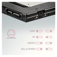 Rám AXAGON RSS-CD09 pre 2.5" SSD/HDD na DVD, 9.5 mm, LED, hliník