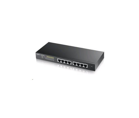Zyxel GS1900-8HP v3 8-portový stolový gigabitový webový inteligentný PoE switch: 8x Gigabit metal, IPv6, PoE budget 70W, bez ventilátora