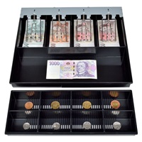 Pokladničná zásuvka Virtuos C420D - s káblom, kovové držiaky, 9-24V, čierna