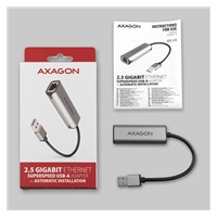 AXAGON ADE-25R, USB-A 3.2 Gen 1-2.5 Gigabitová sieťová karta Ethernet, Realtek 8156, automatická inštalácia, sivá