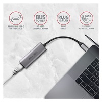 AXAGON ADE-25RC, USB-C 3.2 Gen 1-2.5 Gigabitová sieťová karta Ethernet, Realtek 8156, automatická inštalácia, sivá