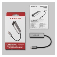 AXAGON ADE-25RC, USB-C 3.2 Gen 1-2.5 Gigabitová sieťová karta Ethernet, Realtek 8156, automatická inštalácia, sivá