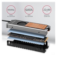AXAGON CLR-M2FAN, medený chladič s ventilátorom pre jedno aj obojstranný M.2 SSD disk, výška 13 mm