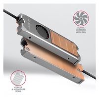 AXAGON CLR-M2FAN, medený chladič s ventilátorom pre jedno aj obojstranný M.2 SSD disk, výška 13 mm