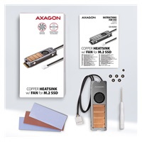 AXAGON CLR-M2FAN, medený chladič s ventilátorom pre jedno aj obojstranný M.2 SSD disk, výška 13 mm