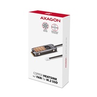 AXAGON CLR-M2FAN, medený chladič s ventilátorom pre jedno aj obojstranný M.2 SSD disk, výška 13 mm