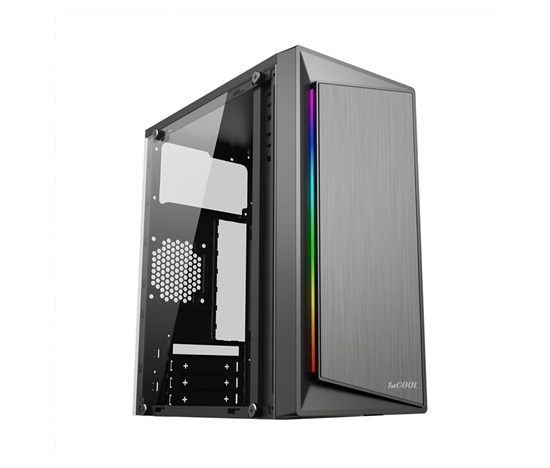 1stCOOL case STEP GAMER 2, micro tower, AU, USB 3.0, RGB pásik, bez napájania, priehľadná bočnica, čierna