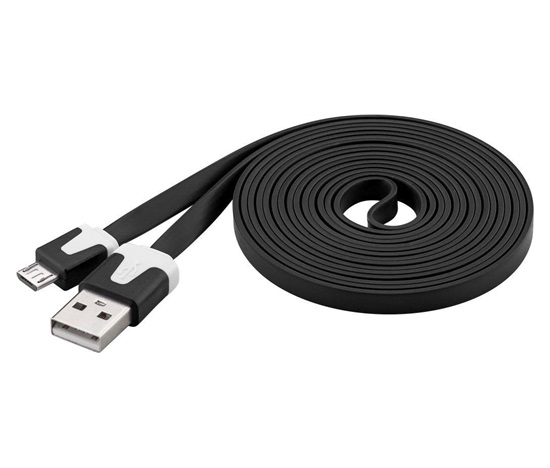 PremiumCord kabel micro USB 2.0, A-B 2m, plochý PVC kabel, černá