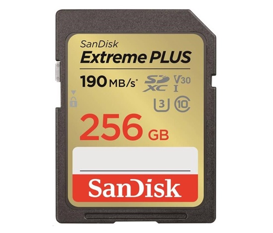 Karta SanDisk SDXC 256 GB Extreme PLUS (R 190 MB/s W130 MB/s Class 10, UHS-I U3 V30)
