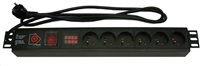 19'' rozvodný panel XtendLan 6x 230V, ČSN, vypínač, nadproudová ochrana, měření spotřeby, kabel 1,8m, 1,5U