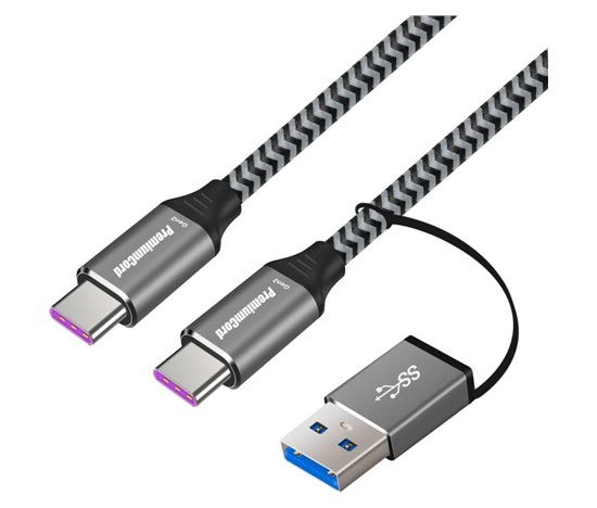 Kábel PremiumCord USB-C (USB 3.2 GEN 2, 5A, 100W, 20Gbit/s) bavlnené opletenie, 2m